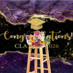 Aperturee - Aperturee Elegant Purple Gold Marbled Backdrop For Graduation