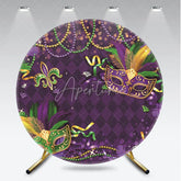 Aperturee - Aperturee Elegant Purple Green Gold Mardi Gras Masquerade Masks with Feather Beads Round Backdrop Festive Carnival Party Decor