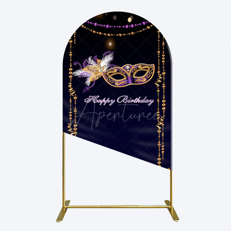 Aperturee - Aperturee Elegant Purple Mask Birthday Masquerade Arch Backdrop