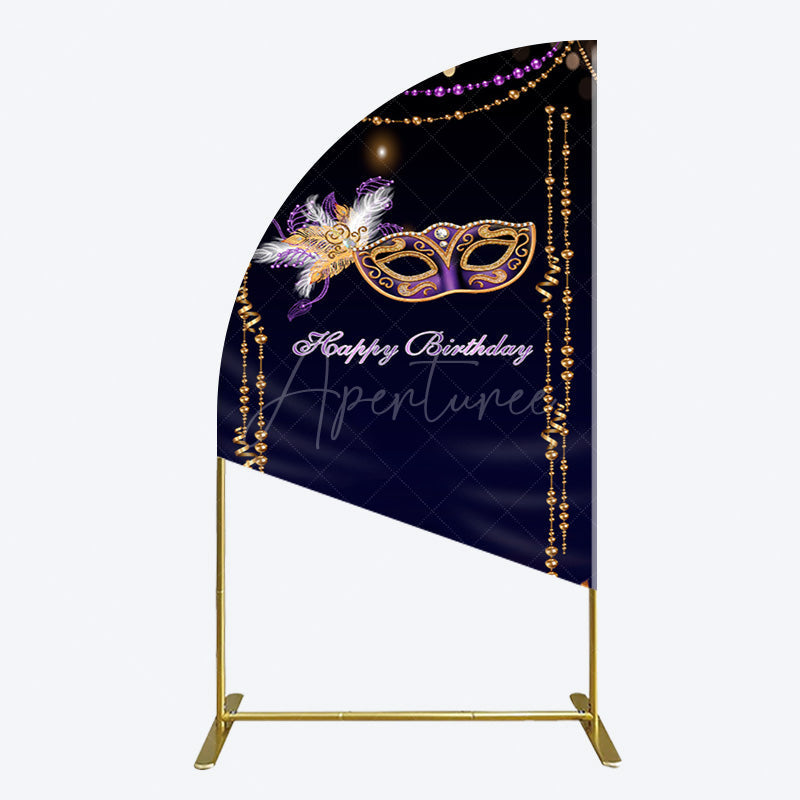 Aperturee - Aperturee Elegant Purple Mask Birthday Masquerade Half Moon Arch Backdrop