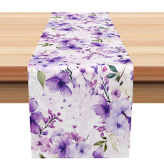 Aperturee - Aperturee Elegant Purple Vibe Spring Floral Table Runner Sweet and Moody Botanical Design Romantic Kitchen Dining Decor