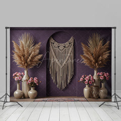 Aperturee - Aperturee Elegant Purple Wall Boho Wedding Photography Backdrop