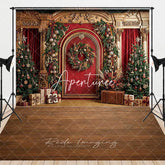 Aperturee - Aperturee Elegant Red and Gold Christmas Tree Wreath and Gifts Combo Set Backdrop Festive Holiday Party Decor
