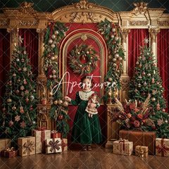 Aperturee - Aperturee Elegant Red and Gold Christmas Tree Wreath and Gifts Combo Set Backdrop Festive Holiday Party Decor