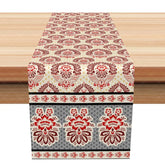 Aperturee - Aperturee Elegant Red and Grey Damask Table Runner Vintage Floral Pattern Traditional Formal Dining Decor