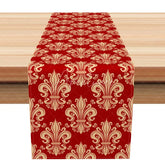 Aperturee - Aperturee Elegant Red Damask Table Runner with Gold Pattern Vintage Luxury Dining Table Centerpiece Decor