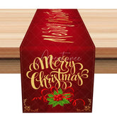 Aperturee - Aperturee Elegant Red ’Merry Christmas’ Calligraphy Table Runner with Holly Berry Formal Holiday Dining Decor