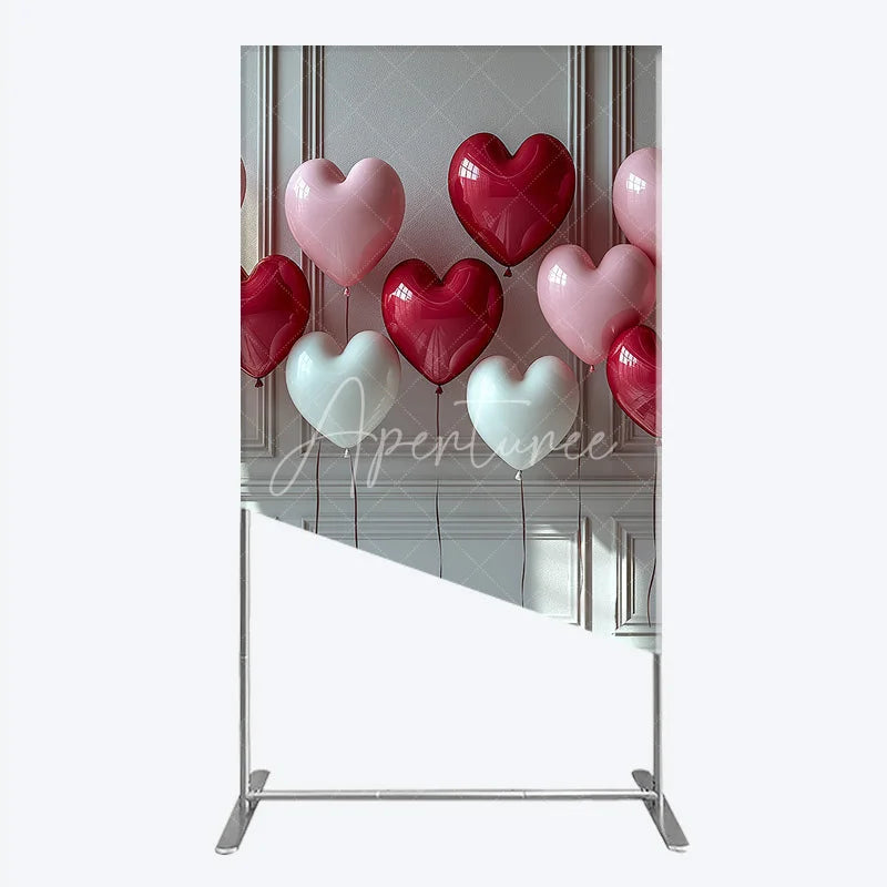 Aperturee - Aperturee Elegant Red Pink and White Heart Balloons Rectangle Arch Backdrop Romantic Love Celebration Decor