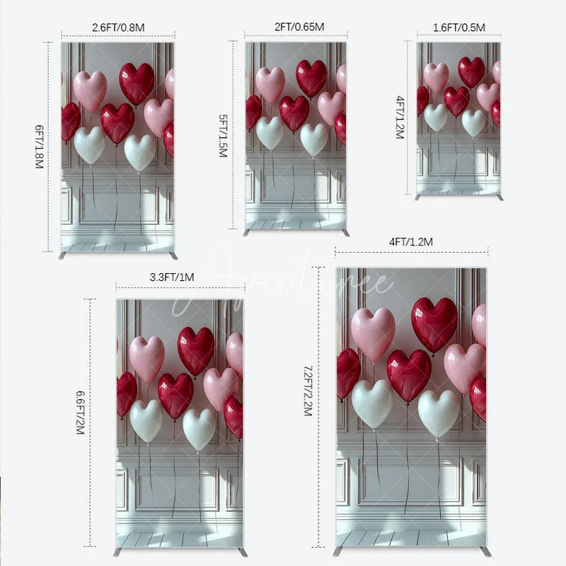 Aperturee - Aperturee Elegant Red Pink and White Heart Balloons Rectangle Arch Backdrop Romantic Love Celebration Decor