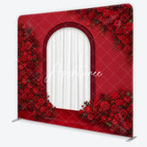 Aperturee - Aperturee Elegant Red Roses and Dahlias Arched Window Square Double-Sided Backdrop Romantic Floral Celebration Decor