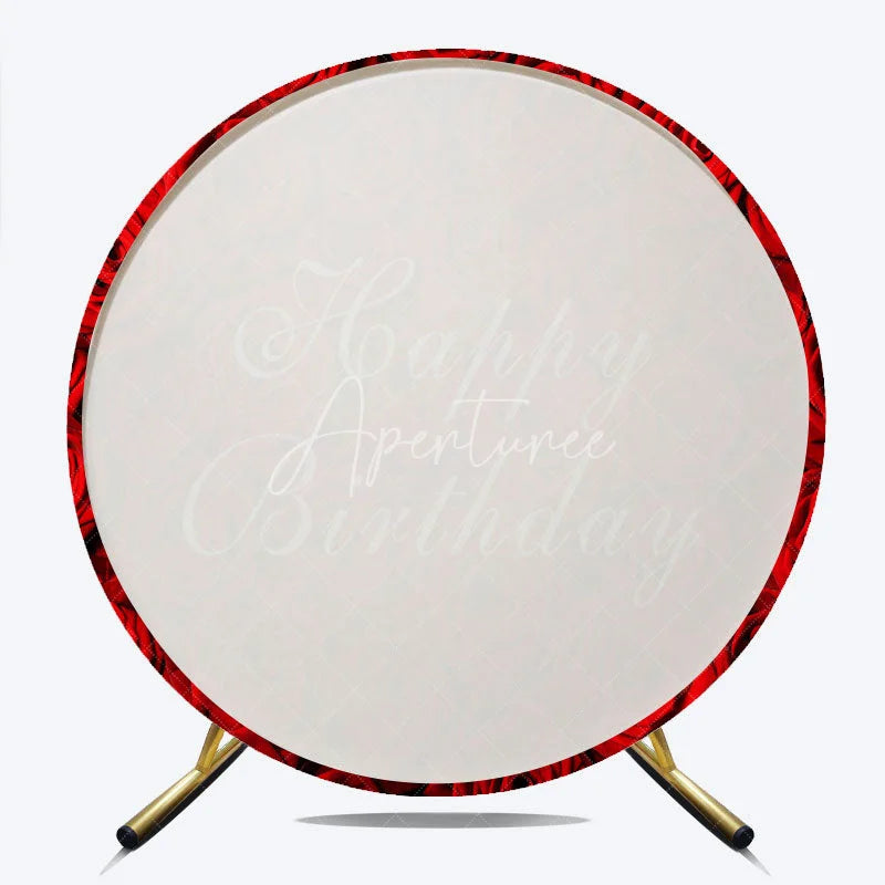 Aperturee - Aperturee Elegant Red Roses Happy Birthday Round Backdrop Beautiful Floral Design for Celebration Party Decor