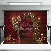 Aperturee - Aperturee Elegant Red Velvet and Gold Arch Holiday Backdrop Festive Christmas Floral Decor with Gifts and Lanterns