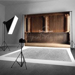 Aperturee - Aperturee Elegant Retro Wood Wall Photography Backdrop Classic Paneled Interior with Columns Vintage Study Photo Prop