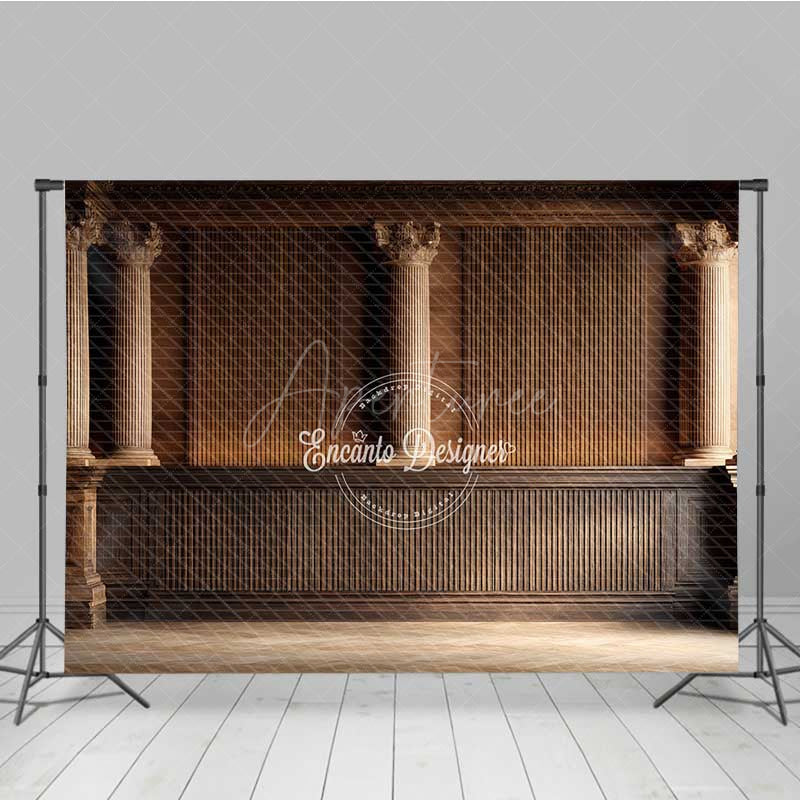 Aperturee - Aperturee Elegant Retro Wood Wall Photography Backdrop Classic Paneled Interior with Columns Vintage Study Photo Prop