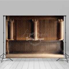 Aperturee - Aperturee Elegant Retro Wood Wall Photography Backdrop Classic Paneled Interior with Columns Vintage Study Photo Prop