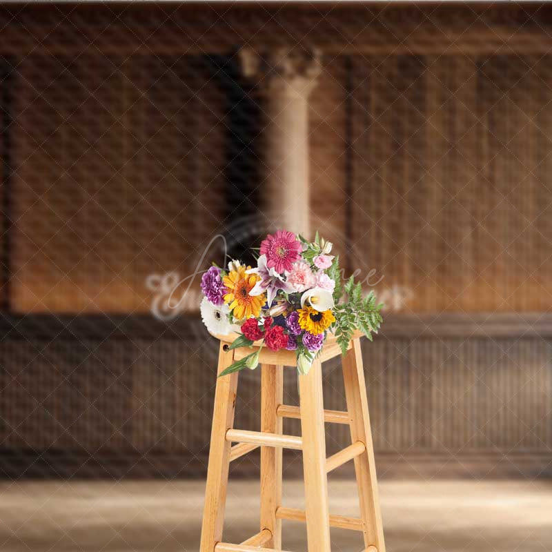 Aperturee - Aperturee Elegant Retro Wood Wall Photography Backdrop Classic Paneled Interior with Columns Vintage Study Photo Prop