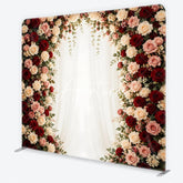 Aperturee - Aperturee Elegant Rose Floral Arch Square Double-Sided Backdrop with Red Pink and White Flowers Wedding Anniversary Decor
