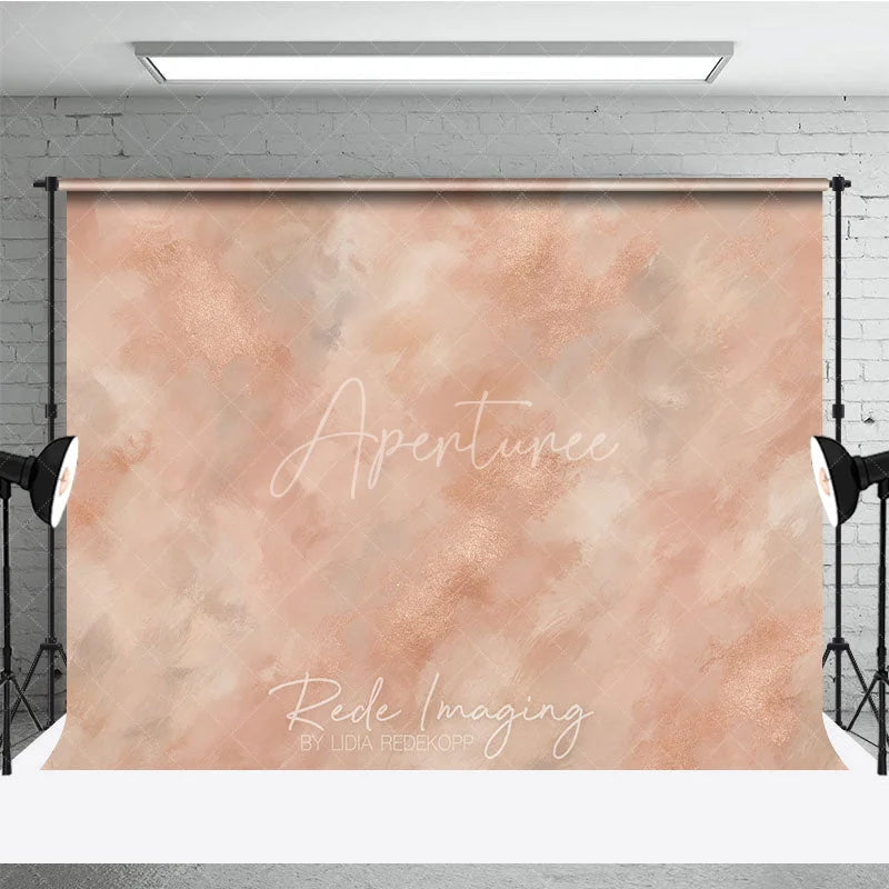 Aperturee - Aperturee Elegant Rose Gold Abstract Brushstroke Photography Backdrop Artistic Textured Studio Portrait Background