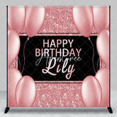 Aperturee - Aperturee Elegant Rose Gold Glitter Black Happy Birthday Custom Backdrop Personalized Name Party Decor with Balloons