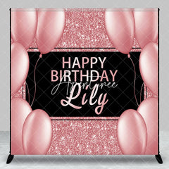 Aperturee - Aperturee Elegant Rose Gold Glitter Black Happy Birthday Custom Backdrop Personalized Name Party Decor with Balloons