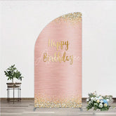 Aperturee - Aperturee Elegant Rose Gold Happy Birthday Half Moon Arch Backdrop Sparkling Gold Glitter and Diamond Party Decor