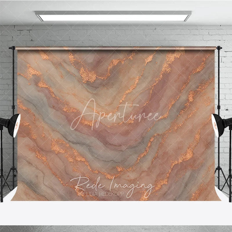 Aperturee - Aperturee Elegant Rose Gold Marble Photography Backdrop Abstract Texture for Professional Portrait Sessions