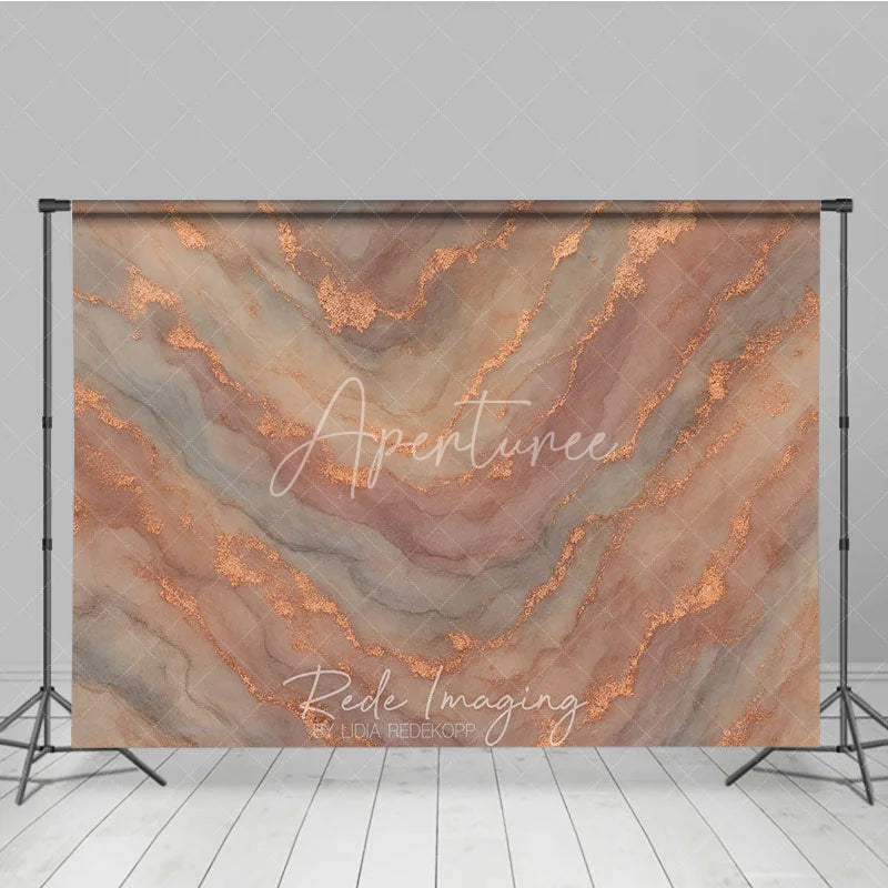 Aperturee - Aperturee Elegant Rose Gold Marble Photography Backdrop Abstract Texture for Professional Portrait Sessions