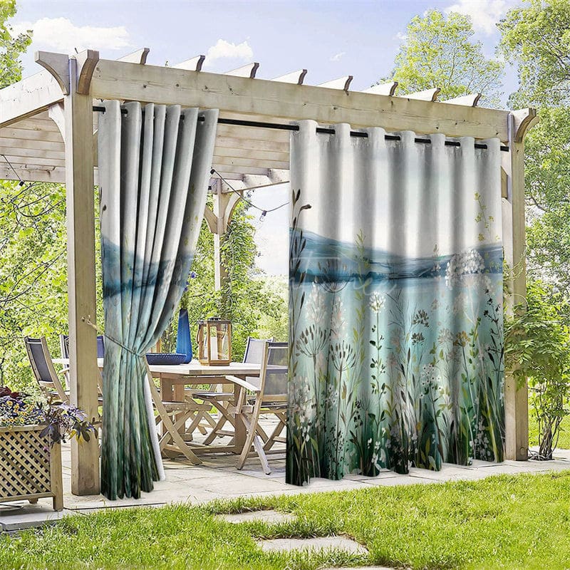 Aperturee - Aperturee Elegant Scene Waterproof Printed Outdoor Curtains