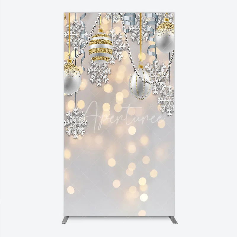 Aperturee - Aperturee Elegant Silver and Gold Glitter Christmas Ornaments Rectangle Arch Backdrop Winter Holiday Party Decor