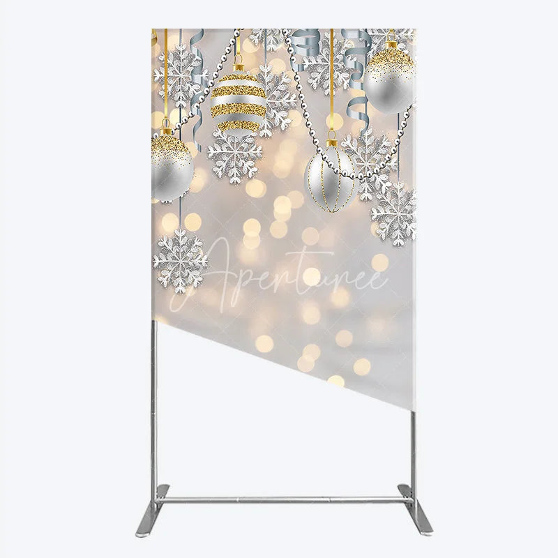 Aperturee - Aperturee Elegant Silver and Gold Glitter Christmas Ornaments Rectangle Arch Backdrop Winter Holiday Party Decor