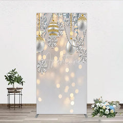 Aperturee - Aperturee Elegant Silver and Gold Glitter Christmas Ornaments Rectangle Arch Backdrop Winter Holiday Party Decor