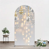 Aperturee - Aperturee Elegant Silver and Gold Glitter Christmas Ornaments Round Top Arch Backdrop Winter Snowflake Holiday Party Decoration
