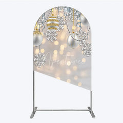 Aperturee - Aperturee Elegant Silver and Gold Glitter Christmas Ornaments Round Top Arch Backdrop Winter Snowflake Holiday Party Decoration