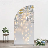 Aperturee - Aperturee Elegant Silver and Gold Glitter Snowflake Half Moon Arch Backdrop Festive Holiday Celebration Decor
