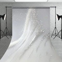 Aperturee - Aperturee Elegant Silver Glitter and White Brush Stroke Abstract Sweep Backdrop Modern Photography Decor for Events
