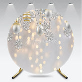 Aperturee - Aperturee Elegant Silver Gold Glitter Snowflake and Ornament Round Backdrop Festive Christmas Winter Holiday Party Decor