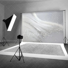 Aperturee - Aperturee Elegant Silver White Glitter Abstract Photography Backdrop Modern Studio Photo Background Decor for Portraits