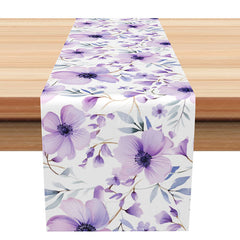 Aperturee - Aperturee Elegant Spring Floral Table Runner in a Sweet Purple Vibe Moody Botanical Design Romantic Kitchen Dining Decor