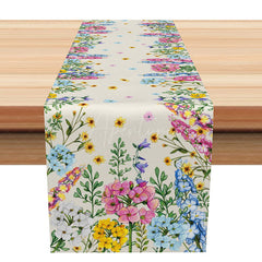 Aperturee - Aperturee Elegant Spring Floral Table Runner with Fresh Wildflowers Sweet Pink and Purple Easter or Mothers Day Decor