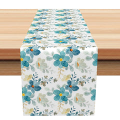 Aperturee - Aperturee Elegant Spring Table Runner with Repeating Floral Pattern Fresh Botanical Design Modern Farmhouse Kitchen Decor