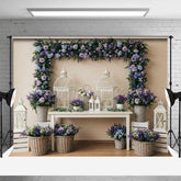 Aperturee Aperturee Elegant Spring Wedding Table Backdrop Purple and Blue Floral Frame with Birdcages Garden Party Photo Prop Decor