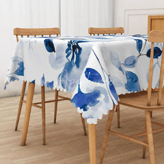 Aperturee - Aperturee Elegant Tablecloth with Chinese Ink Wash Painting of Flowers for Asian Inspired and Zen Dining Decor