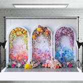 Aperturee - Aperturee Elegant Three Arches Floral Photography Backdrop Watercolor Spring Garden Flowers for Easter Party Decor