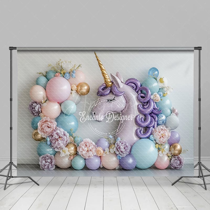 Aperturee - Aperturee Elegant Unicorn Shape Balloons Cake Smash Backdrop