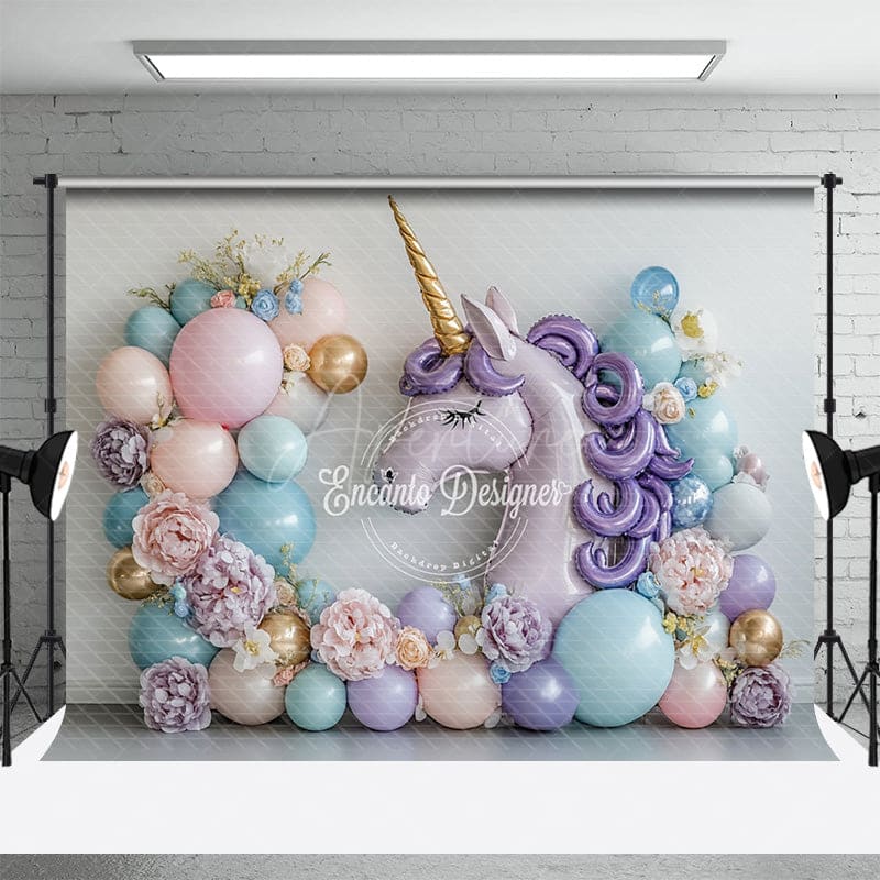 Aperturee - Aperturee Elegant Unicorn Shape Balloons Cake Smash Backdrop