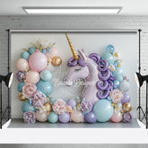 Aperturee - Aperturee Elegant Unicorn Shape Balloons Cake Smash Backdrop