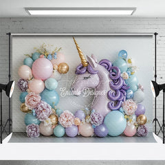 Aperturee - Aperturee Elegant Unicorn Shape Balloons Cake Smash Backdrop