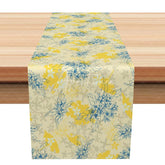 Aperturee - Aperturee Elegant Vintage Floral Table Runner Blue and Yellow Botanical Print for Farmhouse and Spring Dining Decor