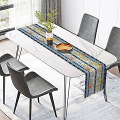 Aperturee - Aperturee Elegant Vintage Floral Table Runner Blue and Yellow Paisley Border for Farmhouse and Traditional Dining