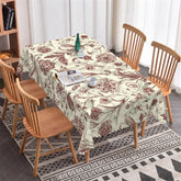 Aperturee - Aperturee Elegant Vintage Sepia Botanical Floral Rectangle Tablecloth Intricate Vine Pattern for Dining Decor